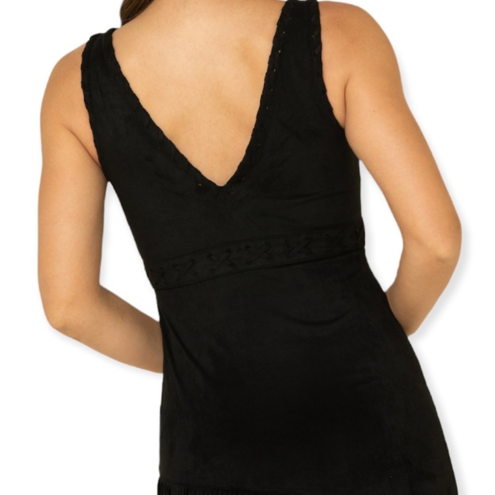 Idyllwind Black V-Neck Fringe Mini Dress - Picture 4 of 13
